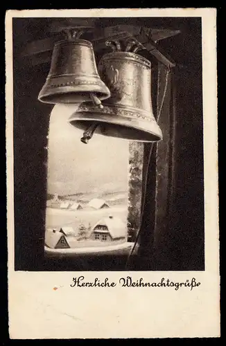 AK Noël: Paire de cloches avec vue sur la fenêtre de l'église, DORTMUND 24.12.1940
