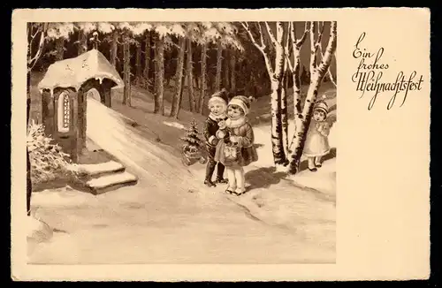 AK Noël: Enfants dans la forêt au bâton avec des anges, BIELEFELD 24.12.1932