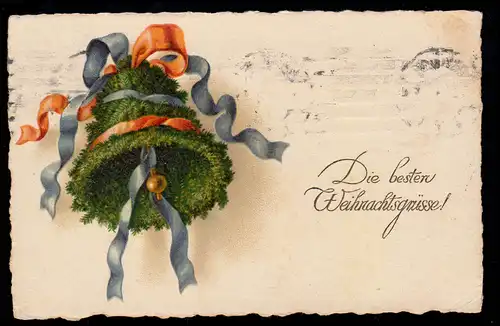 AK Weihnachten: Geschmückte Glocke Schleifen Tannenzweige, HAMBURG 25.12.1923