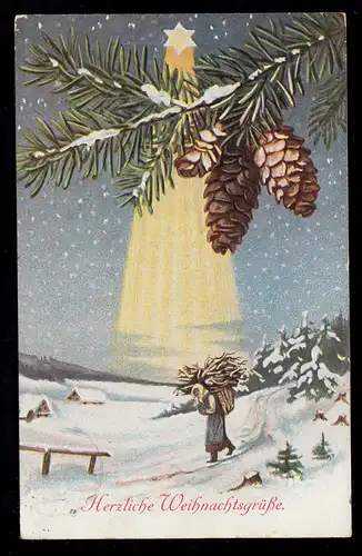 AK Noël: paysage hivernal femme bois ensemble stellairesschweif, ALZEY 22.12.15
