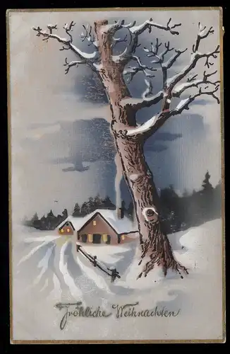 AK Weihnachten: Dorfidylle mit Eiche am Wegrand, KÖNIGSBERG AN DER EGER um 1910