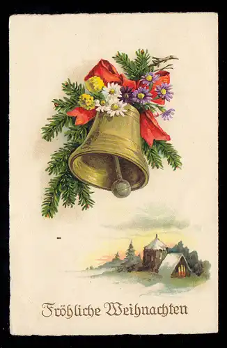 AK Noël: cloche ornée d'église du village, couru vers Vienne vers 1930