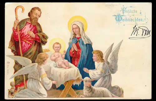 AK Noël: Christ avec famille et anges ARNSDORF/SIESSE DE LA BOURSE 23.12.1901