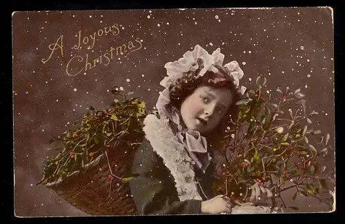 Royaume-Uni AK Noël: Filles Panier Branches de baies, LONDON 2212.1906