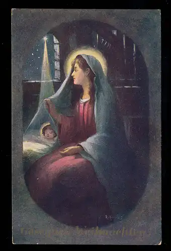 AK Weihnachten: Maria am Bett von Christus mit Stern von Betlehem, ungebraucht
