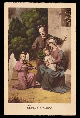 AK Weihnachten: Die Heilige Familie - Engel spielt Geige, ZAHOR 19.12.1939 