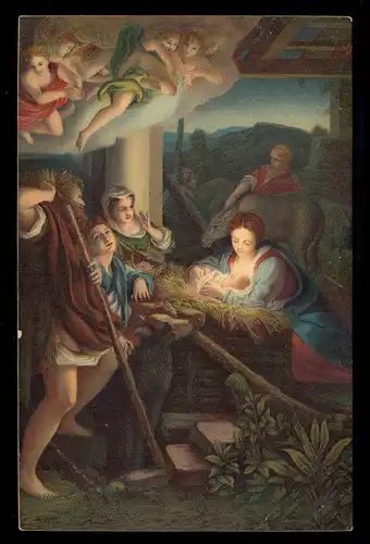 Correggio AK Noël: La scène de la crèche de nuit avec des anges, inutilisé