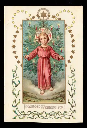 AK Weihnachten: Stehender Christus vor Weihnachtsbaum, ungebraucht