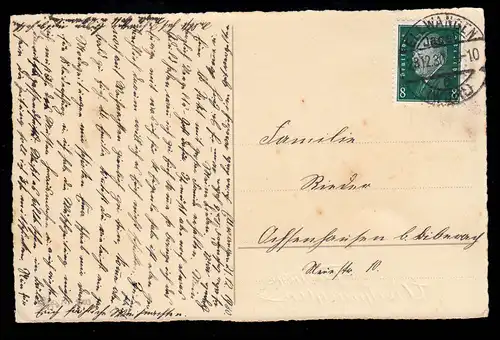 AK Noël: enfant avec traîneau sapin Rabe, ELLWANGEN 23.12.1930