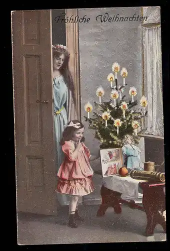 AK Noël: Filles et leurs cadeaux, poste ferroviaire ROTTENBACH-ROIGE (TH.)