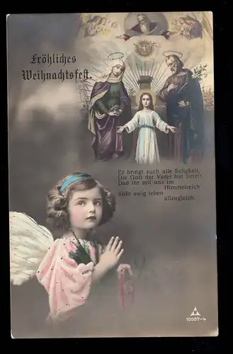 AK Weihnachten: Christus mit Familie - Betender Engel, M.GLADBACH 24.12.1914