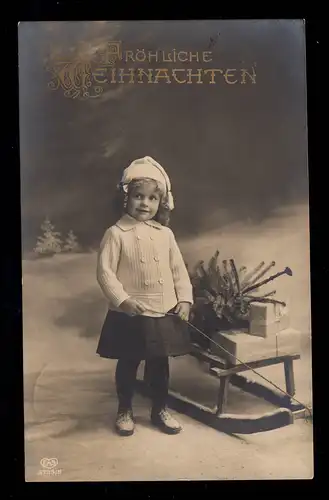 AK Noël: Filles avec traîneaux pleins de cadeaux, ÉGLISES 24.12.1911