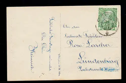 Autriche Photo AK Noël: couple de l'amour devant Tannenbaum, POLA 21.12.1911