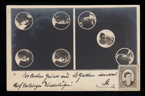Künstler-AK Foto-Studien: 7 Frauenportraits auf Schwarz, ST. GALLEN 22.9.1903