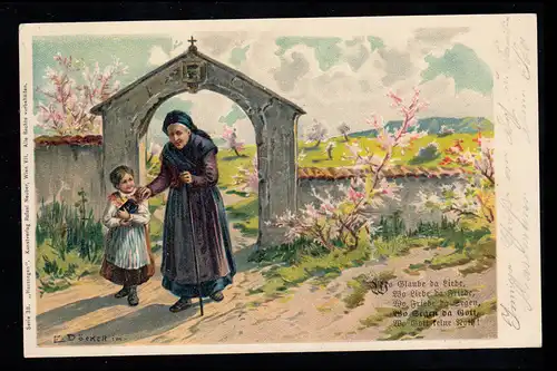 AK Artiste E. Döcker: Grand-mère avec petite-fille au cimetière, BERLIN 21 - 1.4.1901