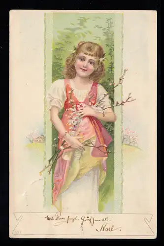AK Artiste Pâques: Fille souriante avec chaton de pâture, NEIDENSTEIN 9.1.1904
