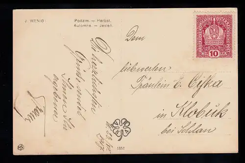 AK Artiste J. Peu: Automne - Enfants à la récolte des pommes, écrit 23.7.1917