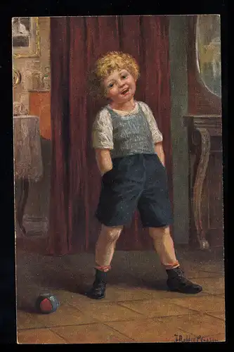 Künstler-AK H. Rettig: Frechdachs - Lachender Junge in kurzen Hosen, ungebraucht