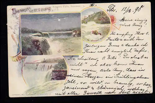 Künstler-AK: Die Niagara-Wasserfälle im Sommer - Drei Gemälde HERFORD 18.12.1898