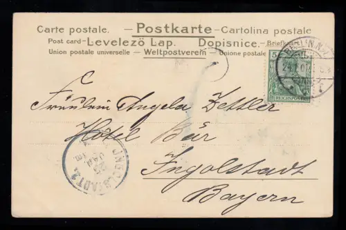 AK Neujahr: Frau im Hufeisen mit Glücksklee BERLIN 7 - 24.1.1901 nach INGOLSTADT