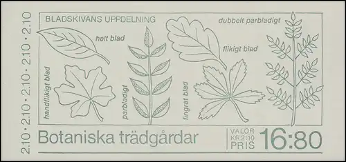 Markenheftchen 125 Botanischer Gärten - Stockholm, Uppsala, Göteborg, **
