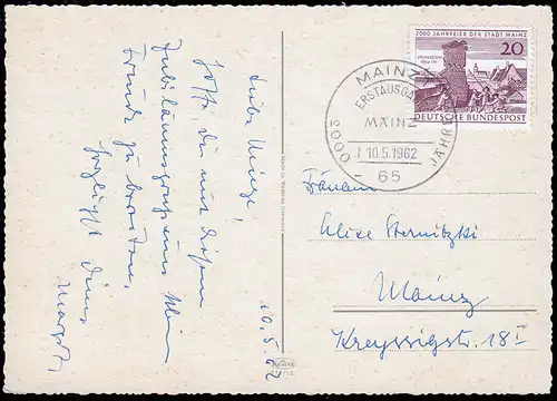 375 Mayence sur AK approprié comme FDC avec ESSt MAINZ Première édition 2000 ans 10.5.62