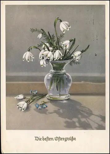 124 Posthorn 4 Pf. im Paar als MeF auf Ansichtskarte Ostern, MÜNCHEN 17.4.1954 