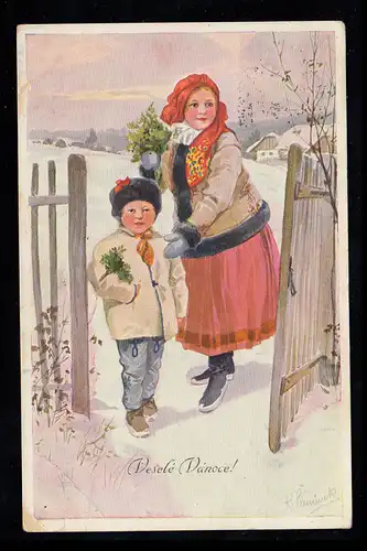 Österreich Künstler-AK Weihnachten: Der Besuch, HERRNDORF / RAKOVNIK um 1910
