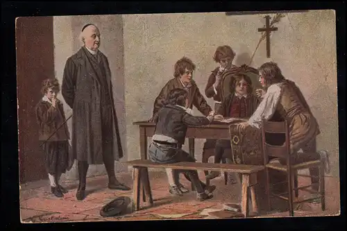 Künstler-AK G. Guglielmi: Kartenspieler - Die unterbrochene Partie, ungebraucht