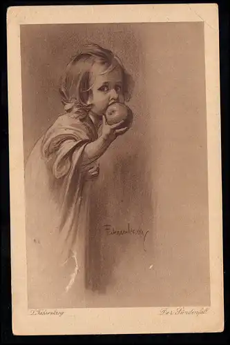 AK Artiste L. Fahrenkrog: La chute des péchés - Les filles mordent dans la pomme, BADE 1917