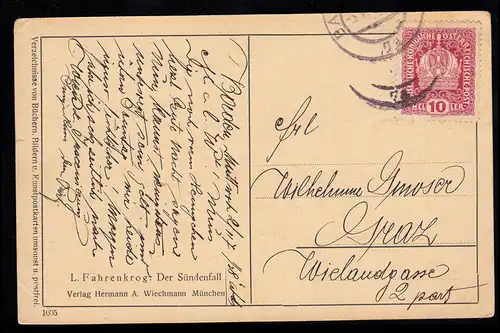 AK Artiste L. Fahrenkrog: La chute des péchés - Les filles mordent dans la pomme, BADE 1917