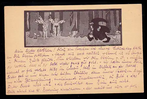 Caricature AK Nains déguisés avec des elfes dans la forêt, marqués