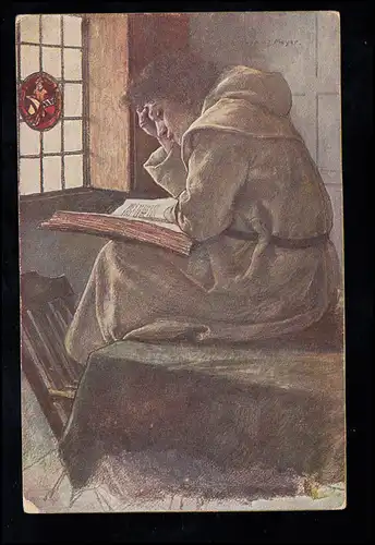 AK Artiste Prof. Claus Meyer: Le disciple du monastère, carte postale Primus, inutilisé