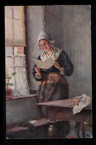 Künstler-AK Karl Haver: Der Liebesbrief - Frau lesend am Fenster, NÜRNBERG 1918