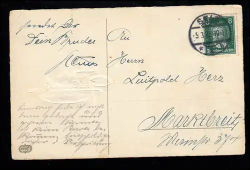 Caricature-AK Deux hommes ivres dans la fracasse avec des fleurs, SELB 5.3.1928