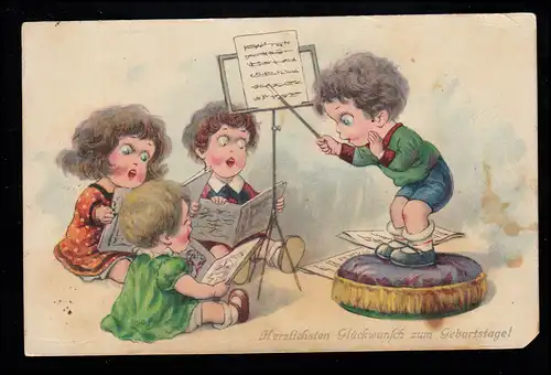 Caricature-AK Coopération - Le chœur d'enfants exerce pour l'anniversaire, HANNOVER-DÖHREN