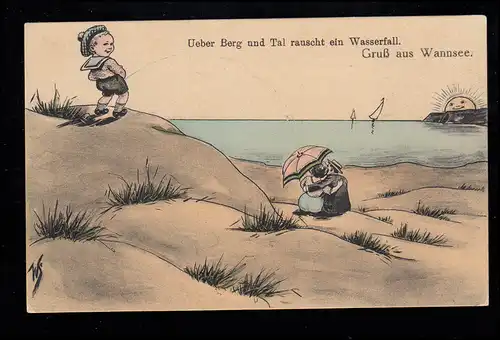 Caricature-AK Salutation de baignoire - Le pique-nique dans les dunes, inutilisé