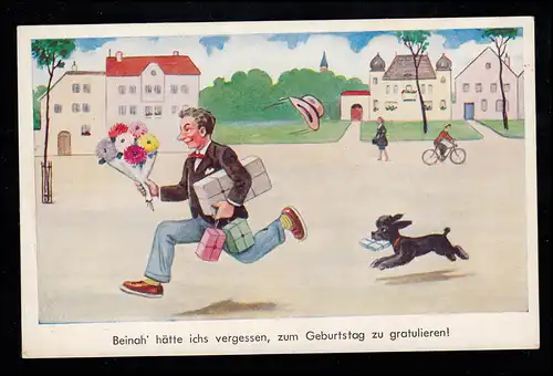 Karikatur-AK Der rennende Mann - Der fast vergessene Geburtstag, ungebraucht
