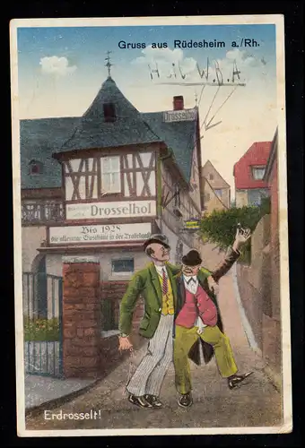 Caricature-AK Gruss de Rüdesheim: Erdrosselt! - Bivons dans la rue de la grue