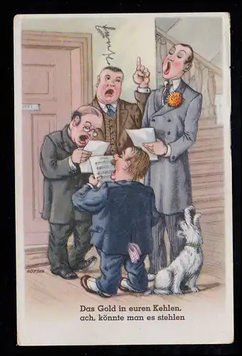 Caricature AK Or dans la gorge - Le choeur faux chanteur d'hommes, marqué