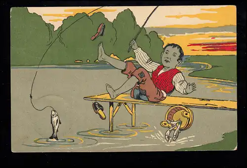 Niederlande Karikatur-AK Der unglückliche Angler, NOORD SCHARWOUDE 26.2.1900