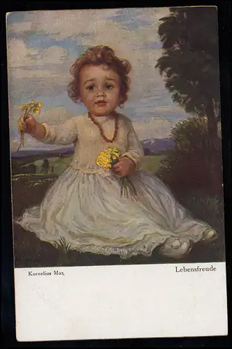 Kinder-AK Kornelius Max: Lebensfreude Kleines Mädchen reicht Blumen, ungebraucht