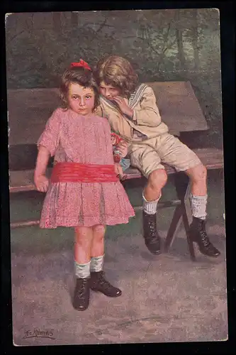Enfants-AK Klimes: Un secret - Enfants à la banque, LInz 11.7.1917