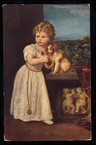 Hongrie Enfants-AK Tizian: La fille de Roberto Strozzi avec chien, SZIL 14.10.17
