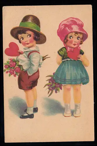 AK Enfants Vues d'amour des deux côtés - Je vous donne mon coeur! VIENNE 19.3.1943