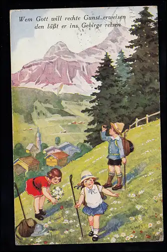 Kinder-AK Kinder auf der Alm im Gebirge, Werbestempel BAD ISCHL 14.8.1928