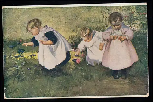 Kinder-AK Coulin: Kinder auf Blumen-Wiese, KOUTY 31.7.1916