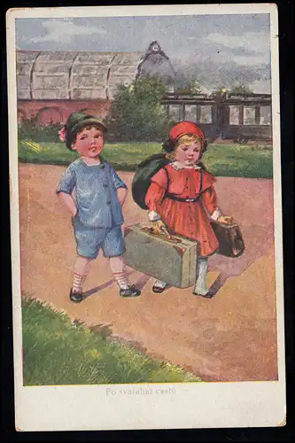 AK pour enfants Le départ - garçon amène les filles au chemin de fer, inutile