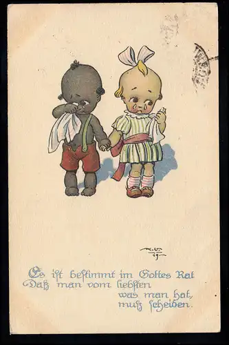 Kinder-AK Weinende Kinder - Der Abscheid unter Tränen, 26.8.1921