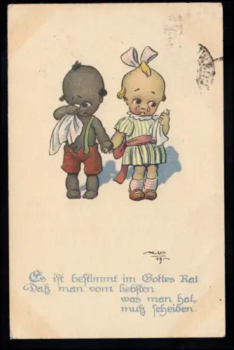 Kinder-AK Weinende Kinder - Der Abschied unter Tränen, 26.8.1921